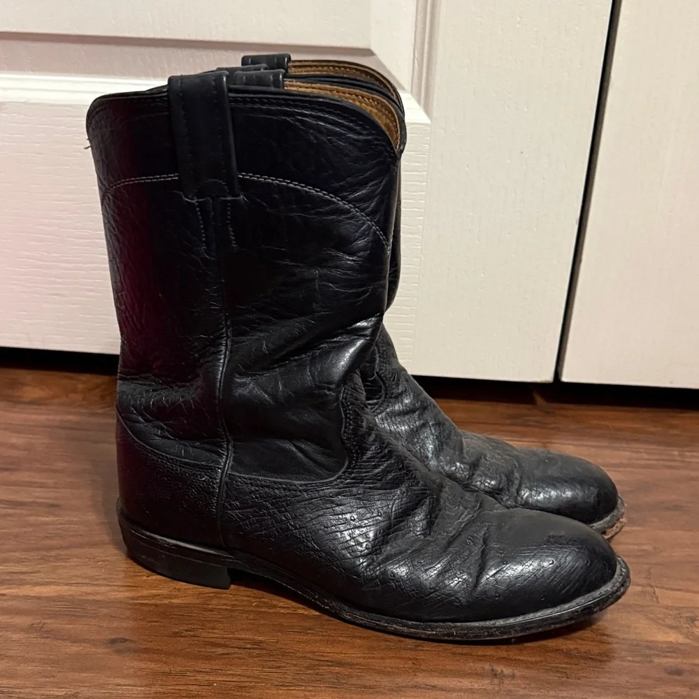Vintage‎ Larry Mahan Black Leather Cowboy Western Boots 9.5D